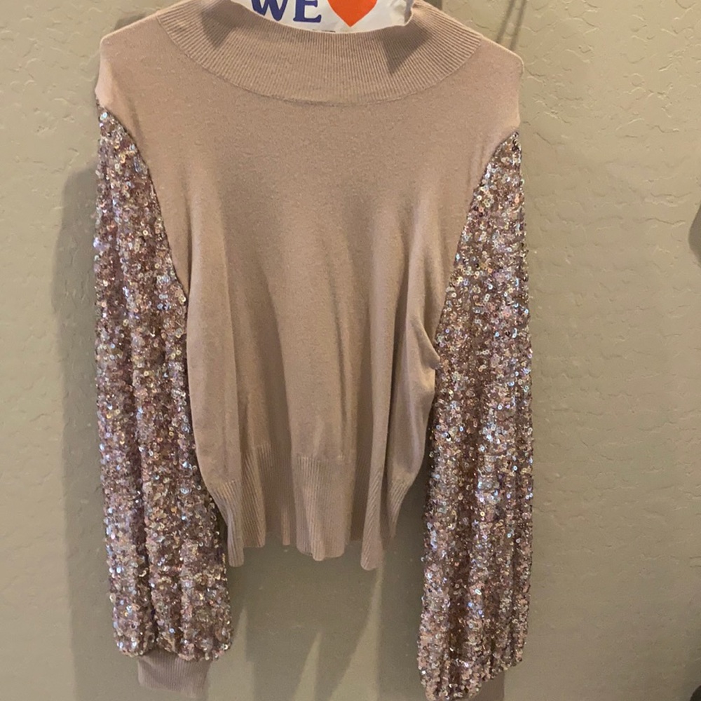 Sequin puff sleeve sweater